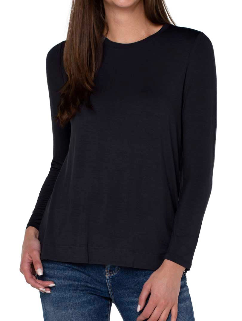 Liverpool Long Sleeve Scoop Neck Tee in Black