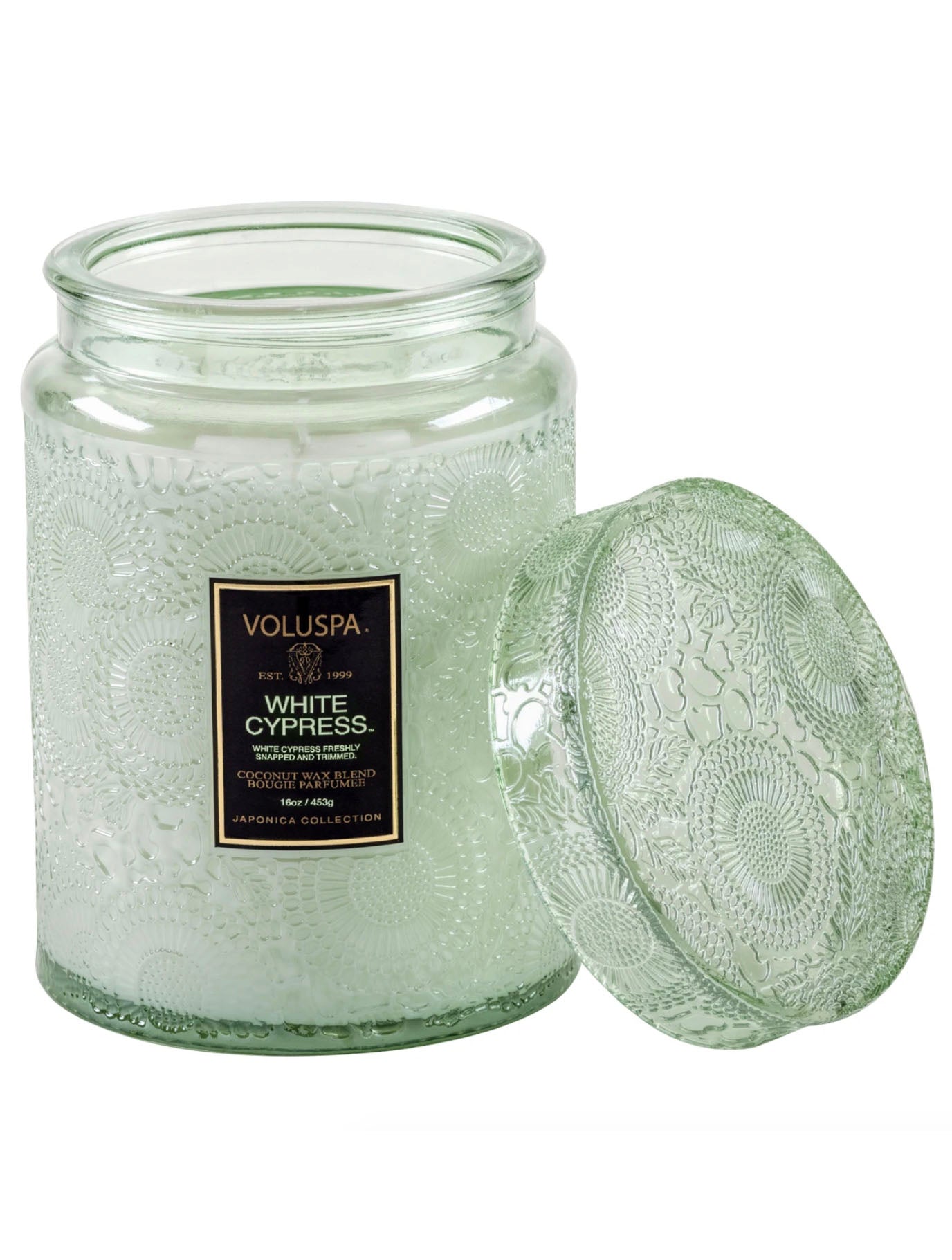 Voluspa Large Glass Candle in White Cypress