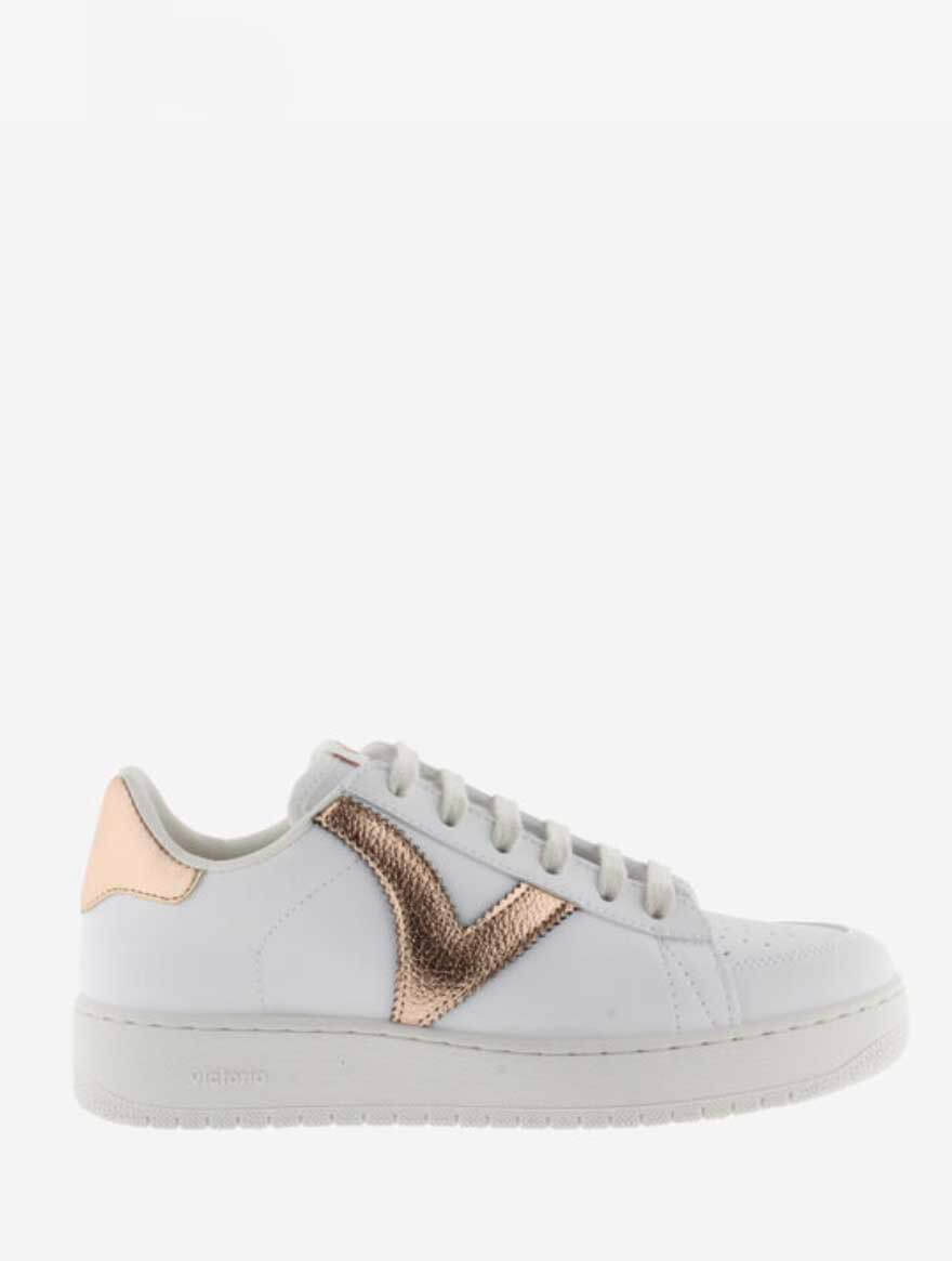 Victoria Madrid Faux Leather & Metallic Sneaker in Nude (Final Sale)