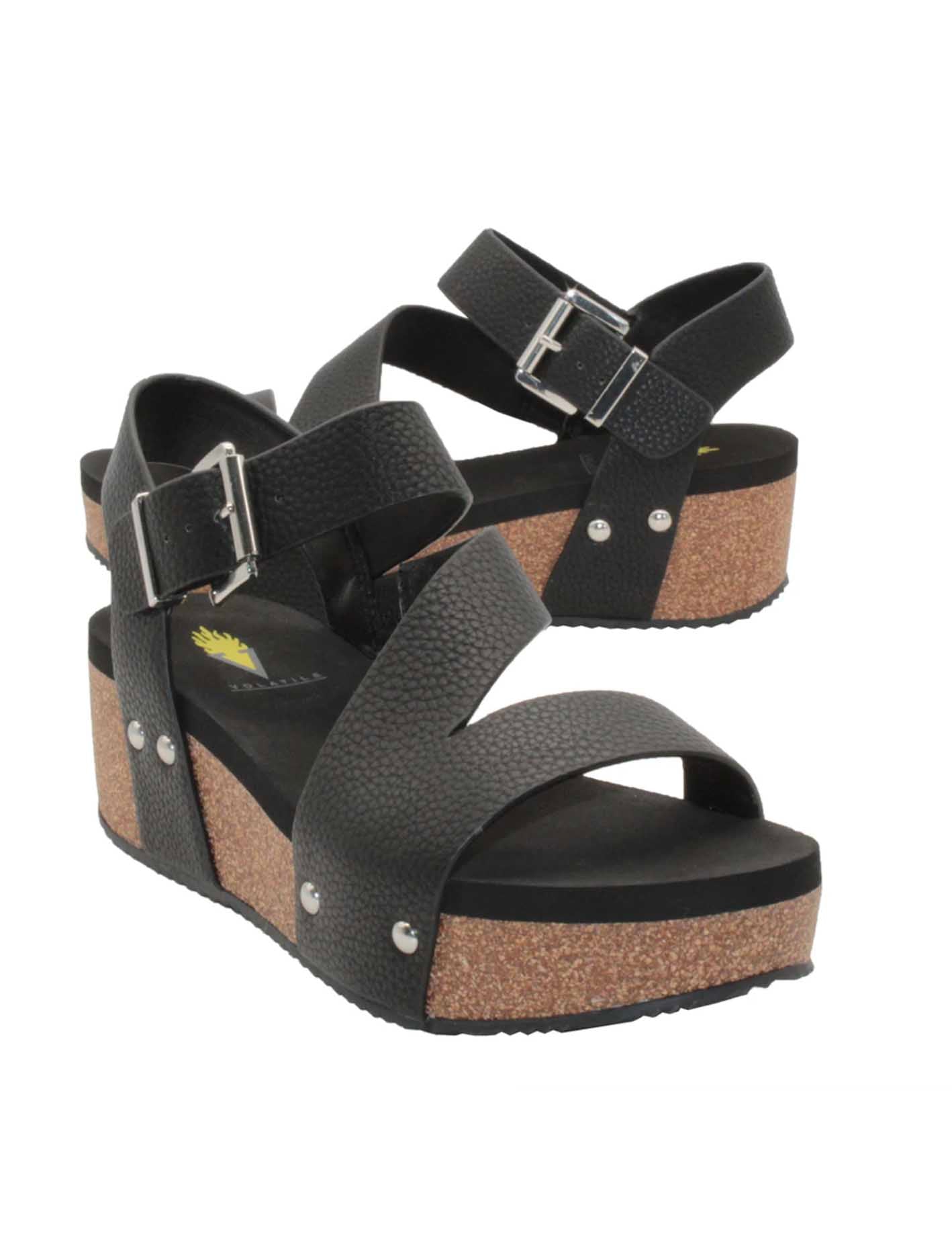 Volatile Biloxi Vegan Wedge Sandal in Black