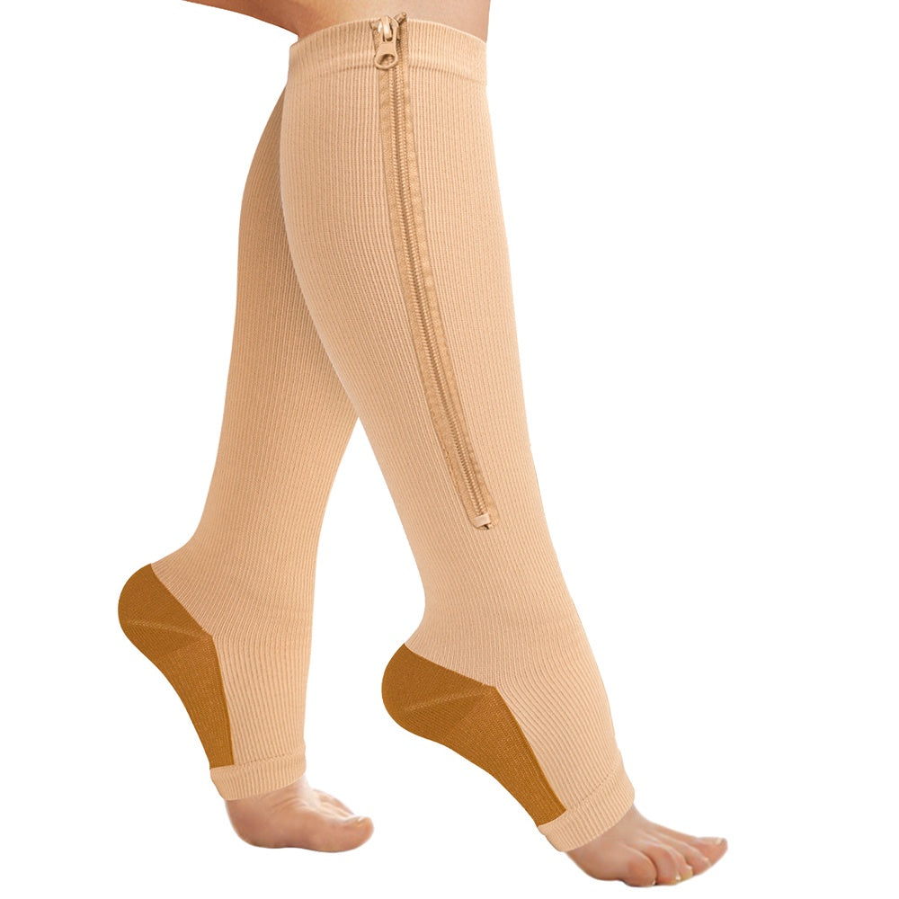 2 Pair Nude Open-Toed Leg Stocking with Zipper（20-30mmHg