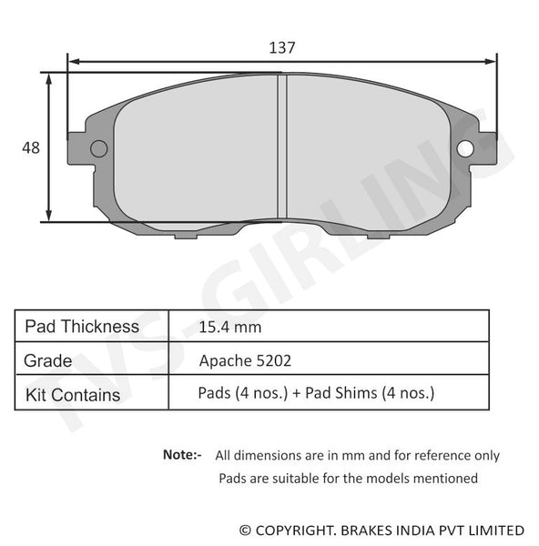 tvs apache brake pads price