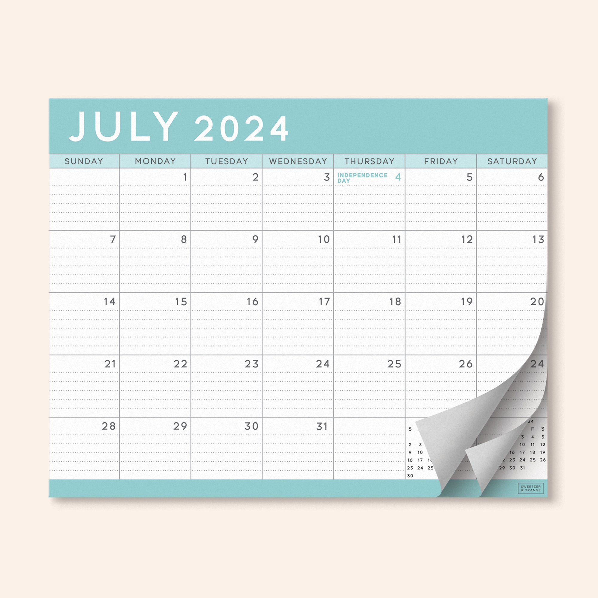 Teal Refrigerator Calendar Mid2023 to 2024 Sweetzer & Orange