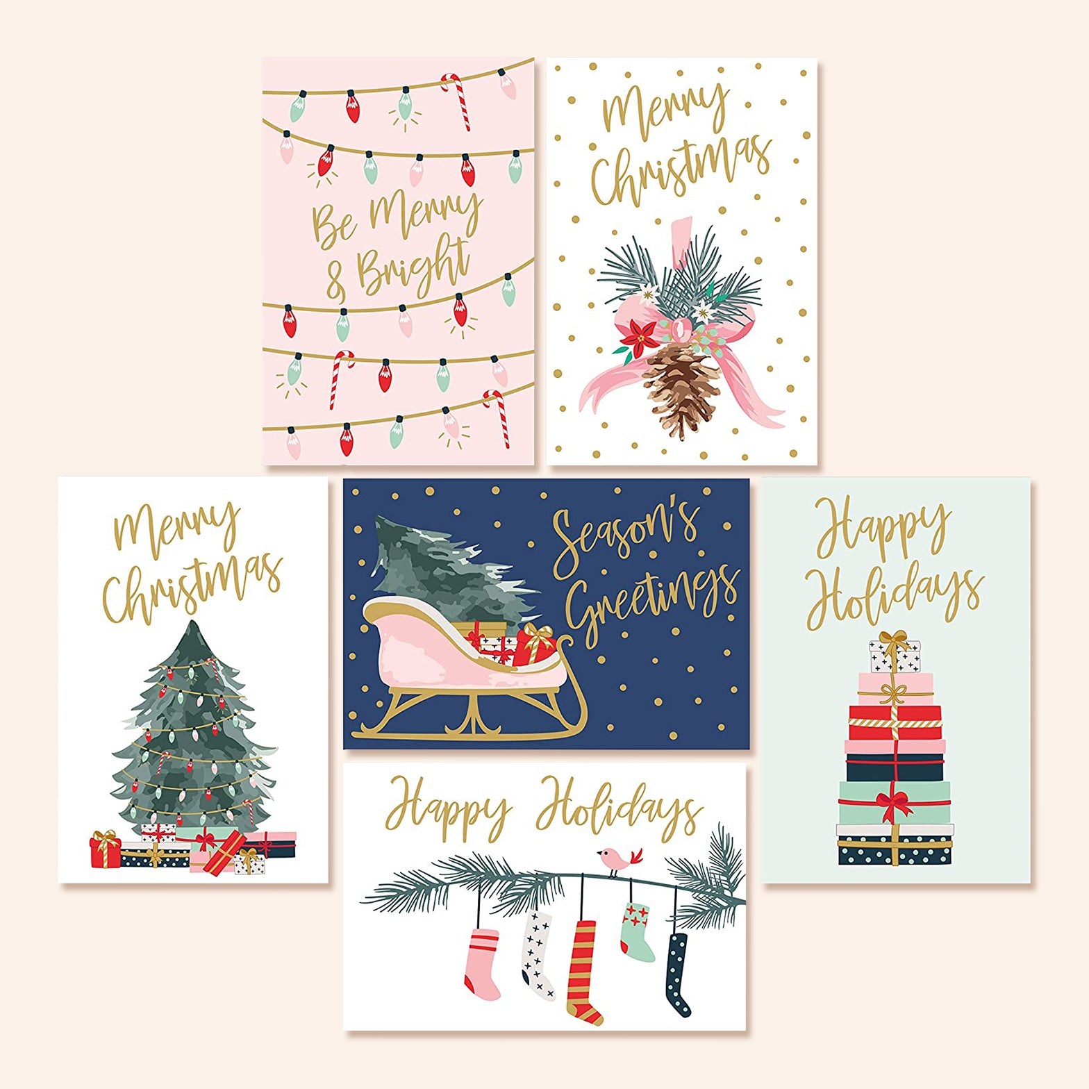 Christmas Cards Set 24 Golden Foil Holiday Cards With Red - Temu