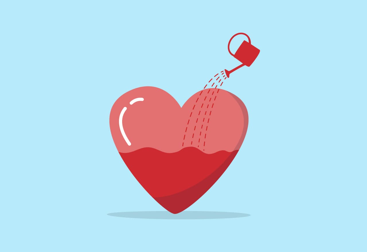 May benefit heart health; drawing of a watering can filling a heart with blood.