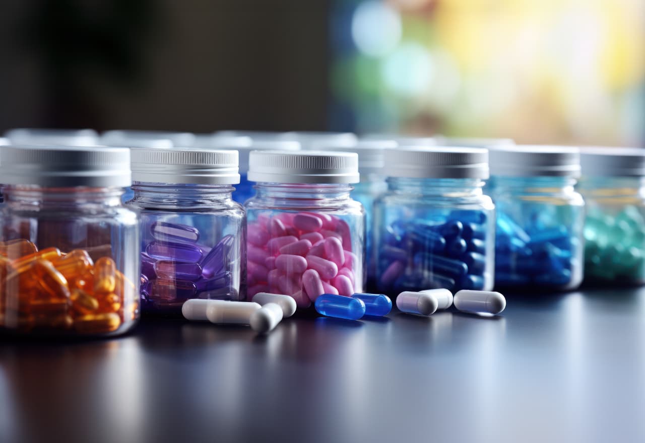 Building Your Own Nootropic Stack - glass bottles filled with multicolored nootropic capsules