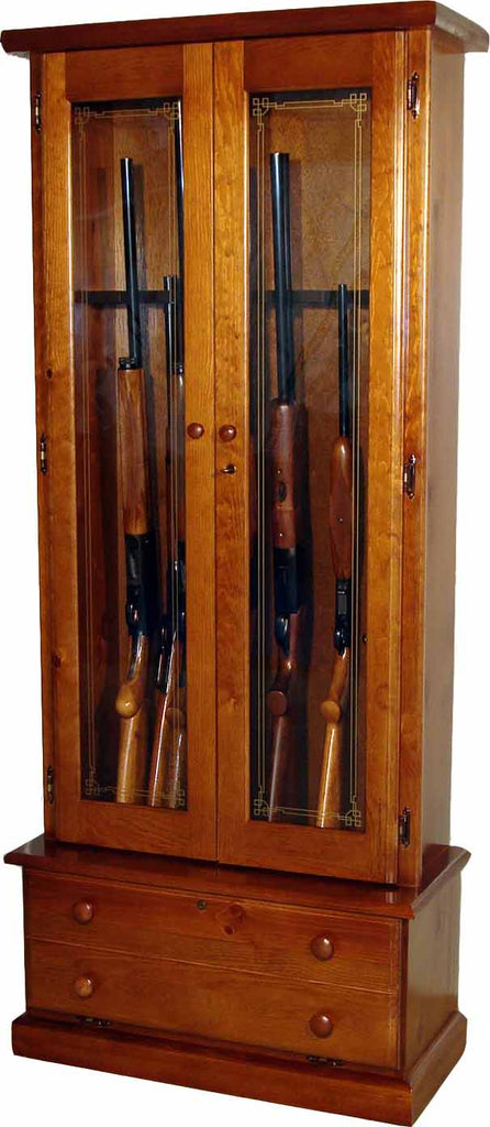 12 Gun Wood Gun Cabinet Pine Locking Double Doors Made In Usa Premier Gun Cabinet