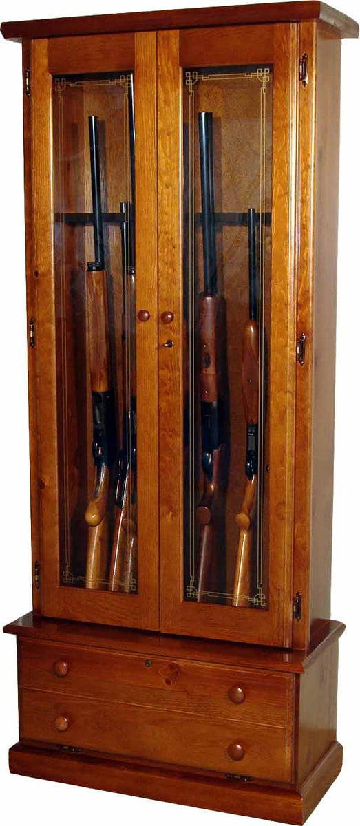 12-Gun Wood Gun Cabinet | Pine | Locking Double Doors | Made in USA