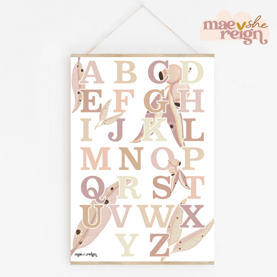 Elegant Pink Australiana Alphabet Poster - Mae She Reign - Creative Studio