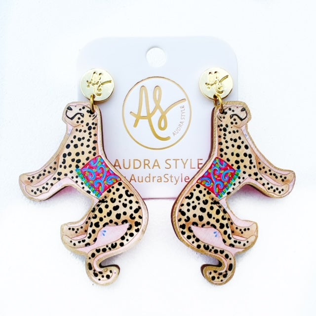 Cheetah earrings for women. Animal cheetah earrings. Animal jewelry.