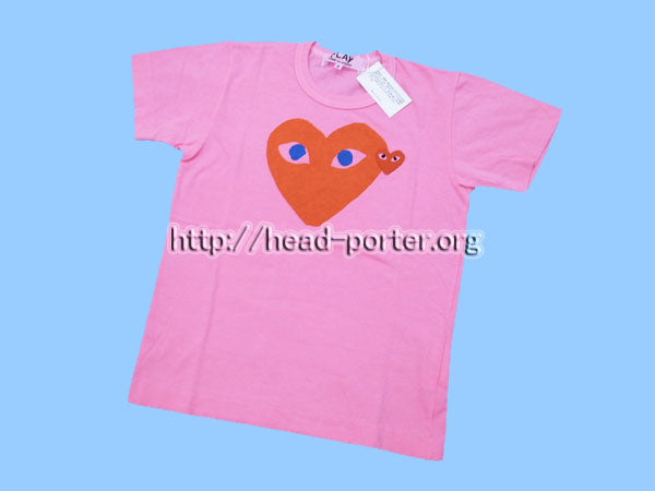 COMME des GARCONS Pink Overdyed 1& 1/2 Red Heart PLAY Tee ( Ladies