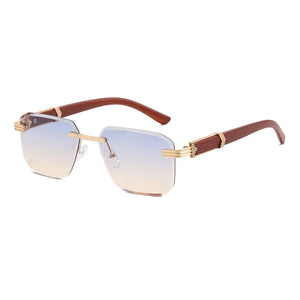 Faux Wood Small Rectangle Rimless Sunglasses | Ombre - BoujeeVibes