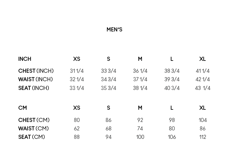 Tops size chart