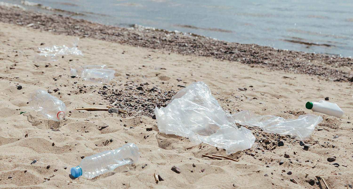 Plastic on the Beach - Plastic Pollution Concept