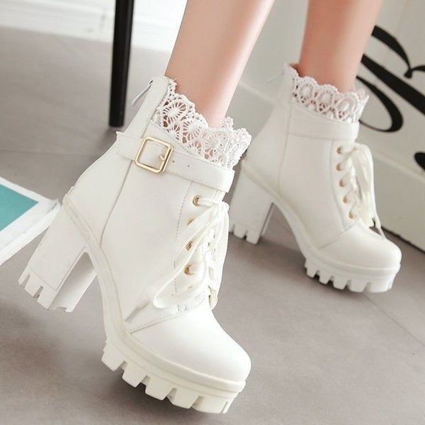 high heel ankle boots with laces outfits