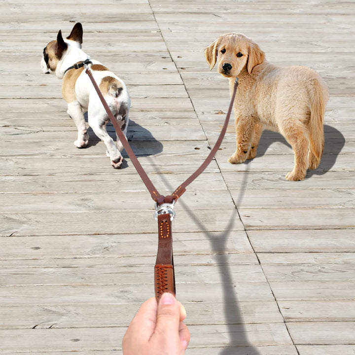 Lederen Duo Leiband - Lijnen & halsbanden voor honden - WOEF Boetiek