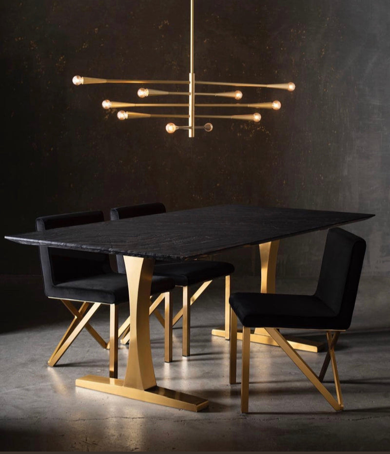 Kathryn Black Wood Vein Marble Top with Gold Brushed Stainless Steel Legs Dining Table