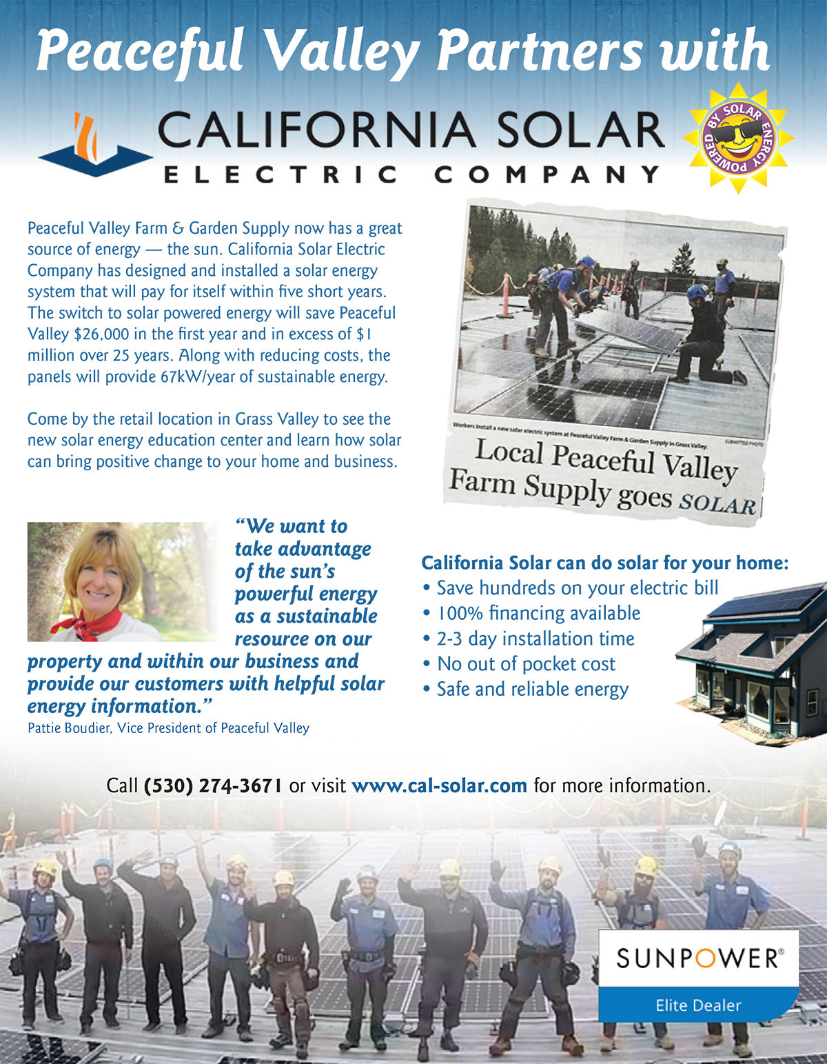 Peaceful Valley has Partnered with California Solar Electric Company