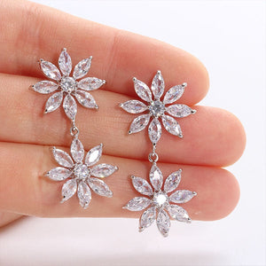 Two Zircon Flower Sterling Silver Earrings