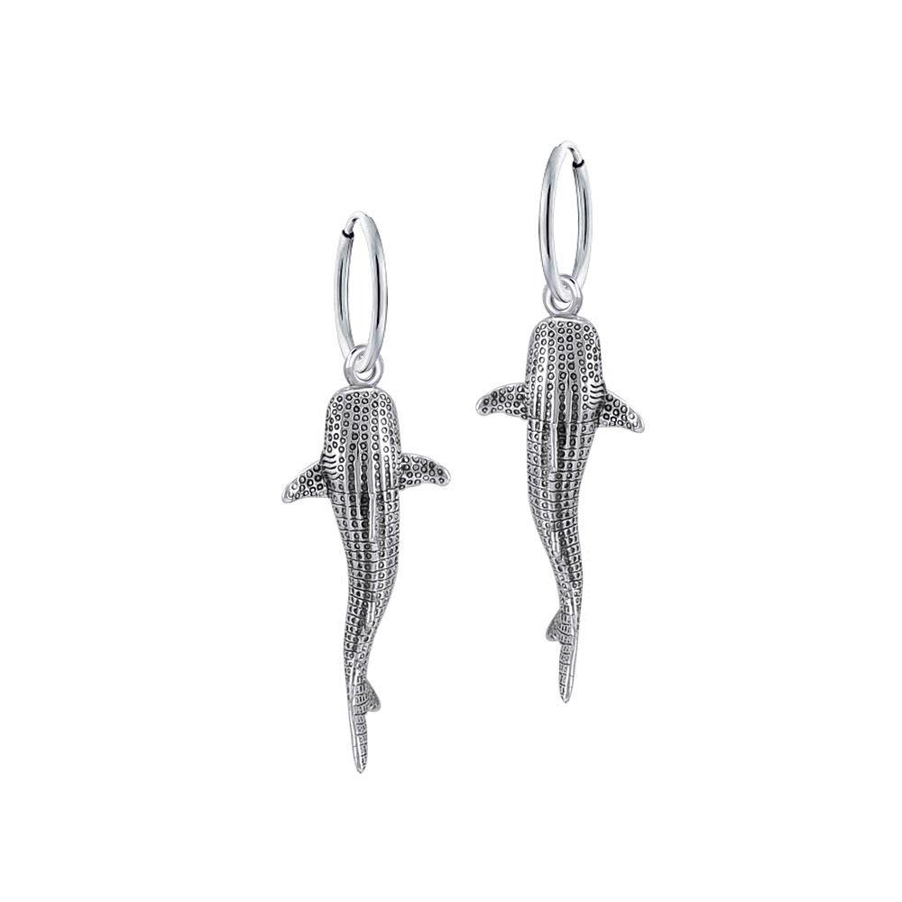 Small Whale Shark Silver Hoop Earrings TER1799 - Jewelry