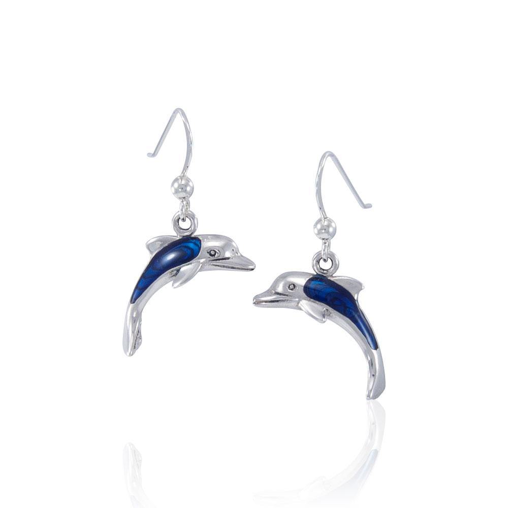 Silver and Paua Shell Dolphin Silver Earrings JE152 | Peter Stone Jewelry