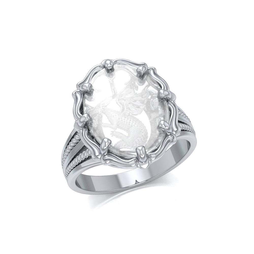 Dragon Sterling Silver Ring with Natural Clear Quartz TRI1724 - Jewelry
