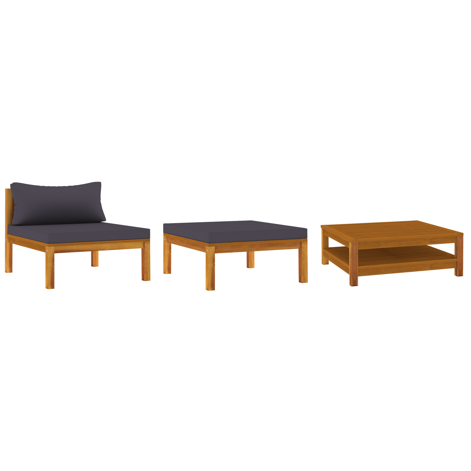 3 Piece Patio Lounge Set with Dark Gray Cushions Acacia Wood