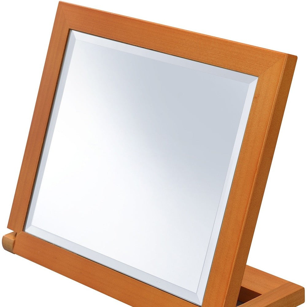 Freestanding 8-inch Makeup and Shaving Tabletop Mirror with a Brown Wood Frame
