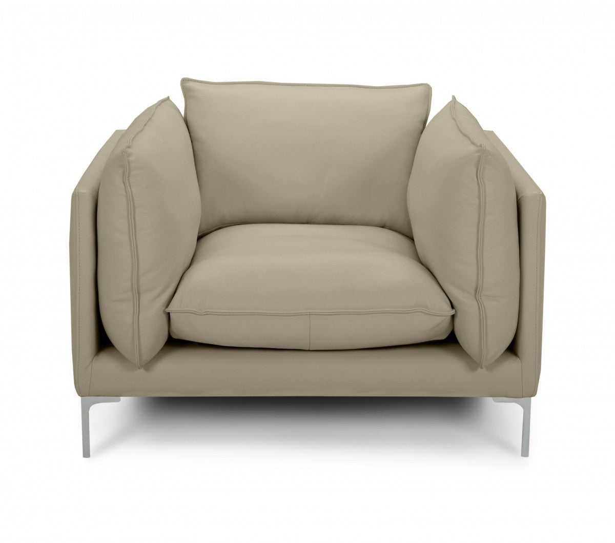 Taupe and Silver 43-inch Arm Chair Upholstered in Top Grain Leather