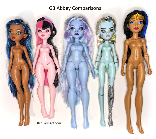 g3 abbey bominable monster high doll body comparison picture for doll clothes sizing