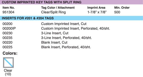 Custom Imprinted Extra Strength Ket Tag with Split Ring Grid