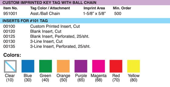 Key Tag with Ball Chain | Custom Print | Lucky Line Products
