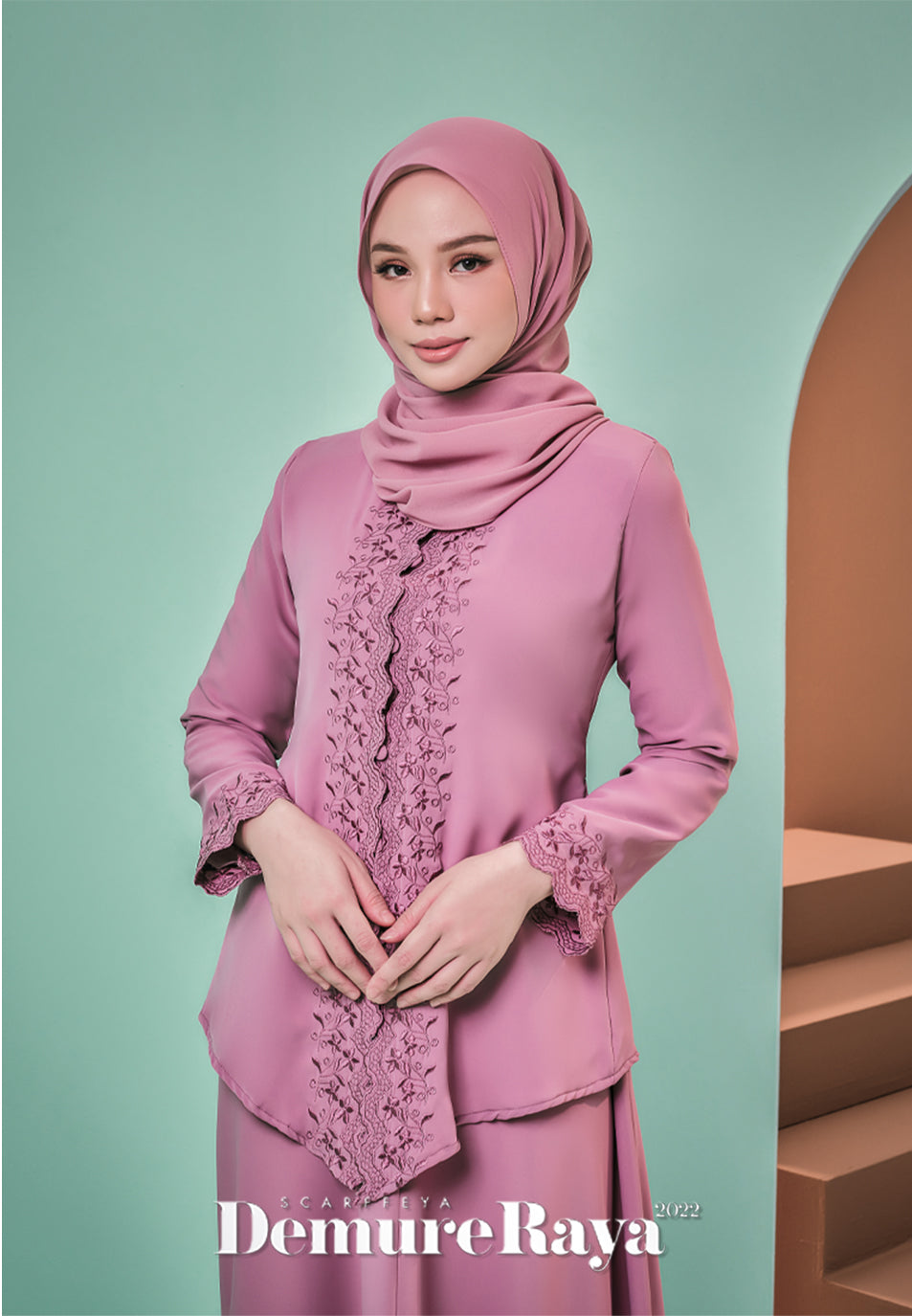 Baju Dress Pink Belacan Sengan Shawl Grey