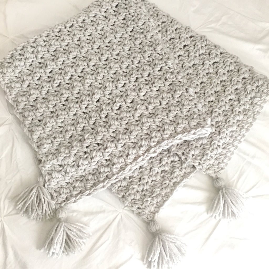 Gender Neutral Baby Grey Crochet Tassel Blanket Design By Aw