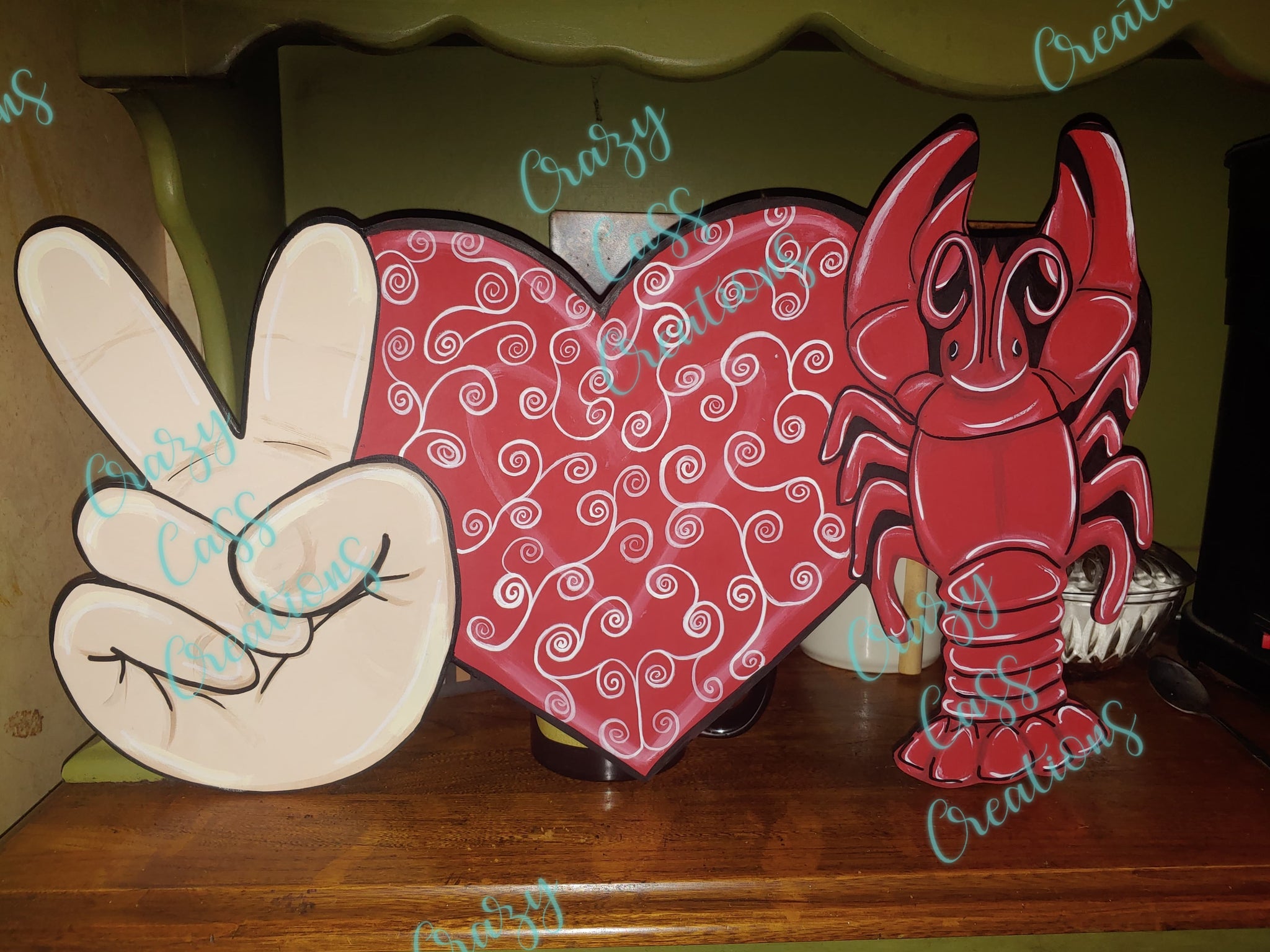 Download 22 X 13 Peace Love Crawfish Door Hanger Wood Cutout