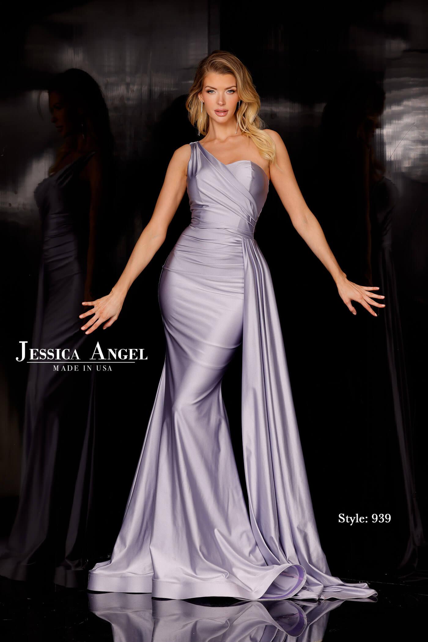 Jessica Angel 939 One Shoulder Fitted Dress With Side Train Norasbridalboutiqueny