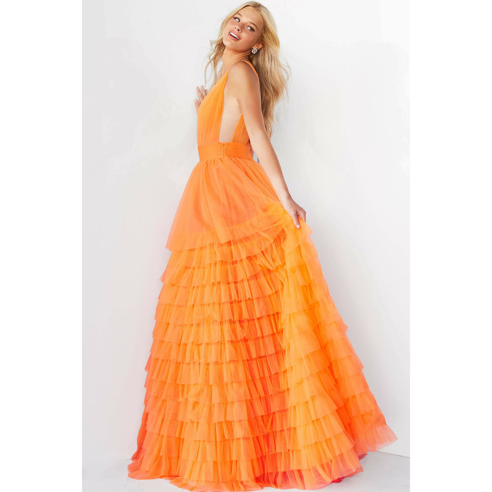 Jovani Orange Tulle Layered Skirt Prom Ballgown 07264