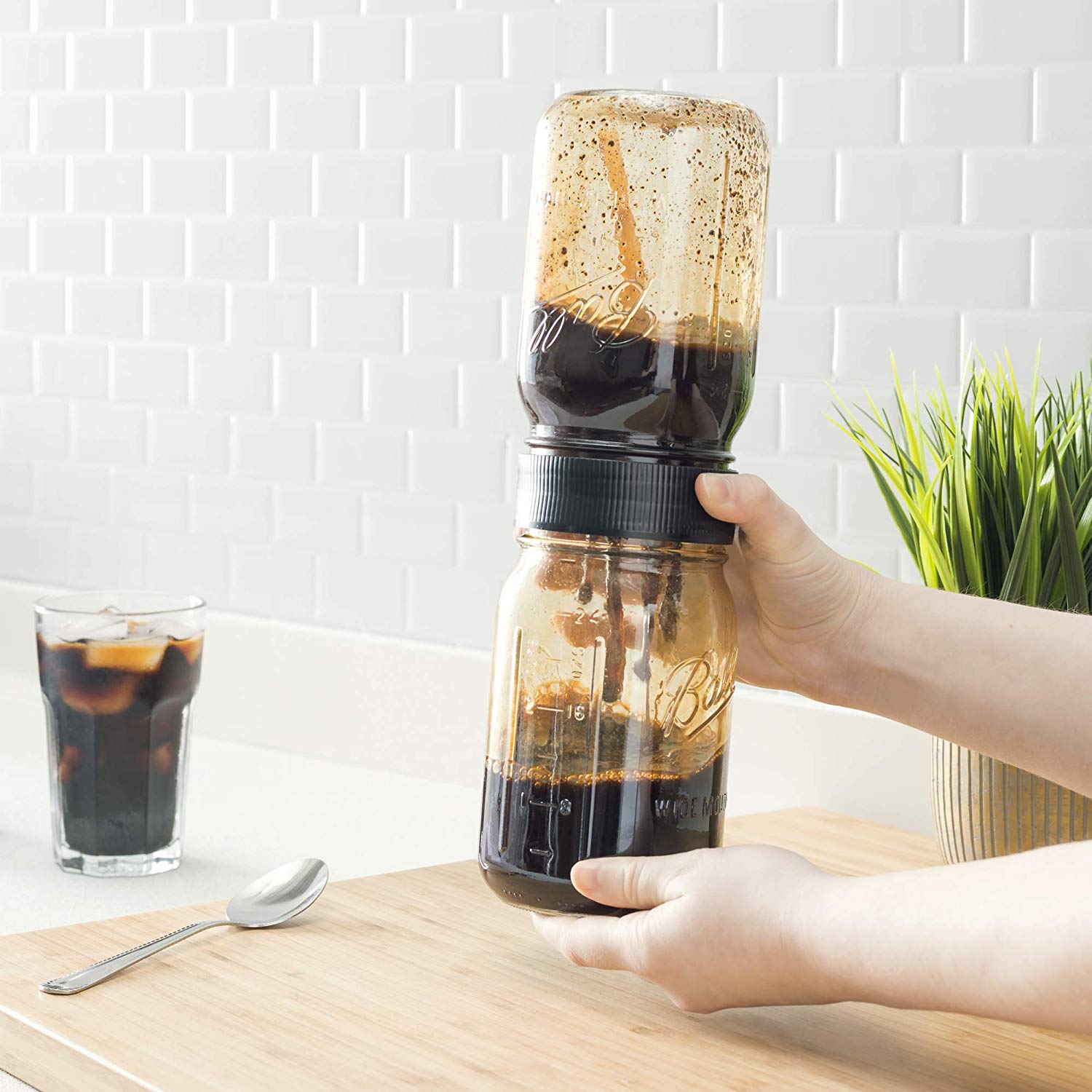 Bruw Cold Brew Iced Coffee Maker For Wide Mouth Mason Jars