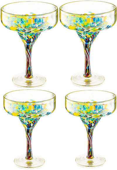 Handcrafted Recycled Glass Confetti Margarita Glasses, Set of 4