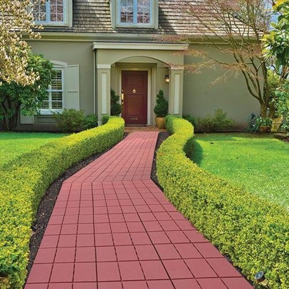 12 Piece Patio Walkway Pavers 11 3/4" X 11 3/4" SetB Brick Color Icydeals