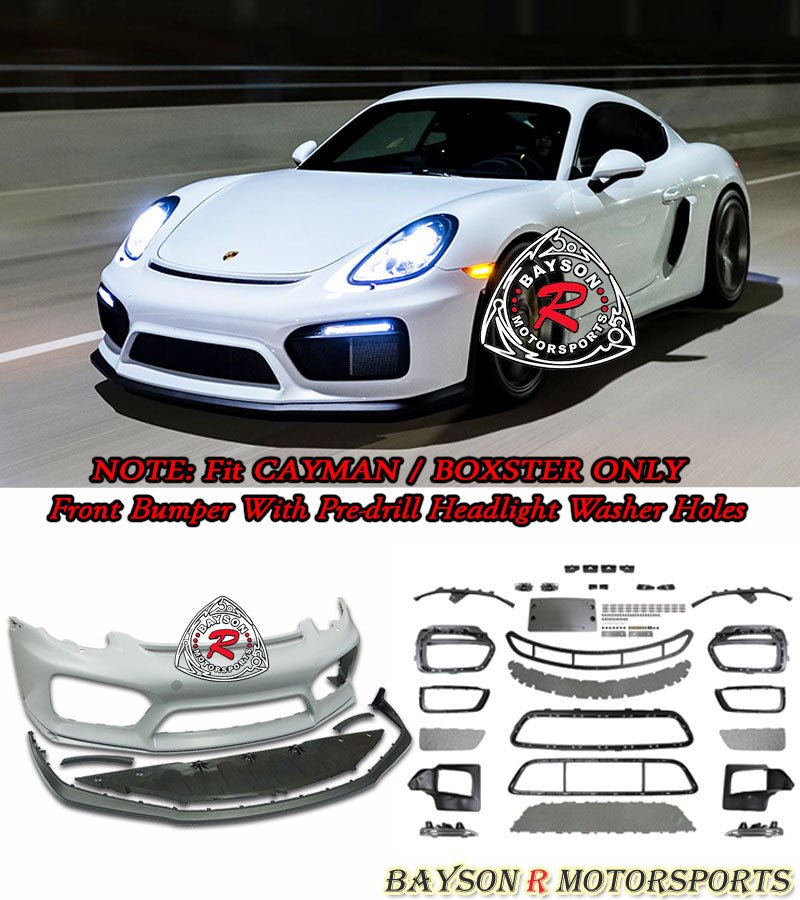 GT4 Style Front Bumper w/DRL (with Headlight Washer Holes) For 2013-2016 Porsche Cayman/Boxster (981)