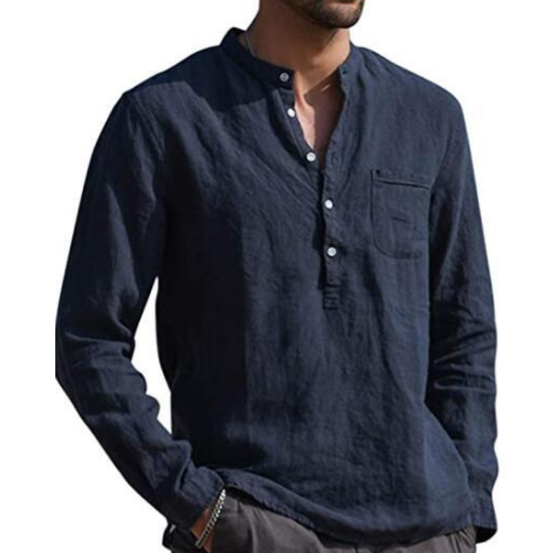 Long Sleeve V Neck Casual Beach Linen Shirt – Shirts In Style