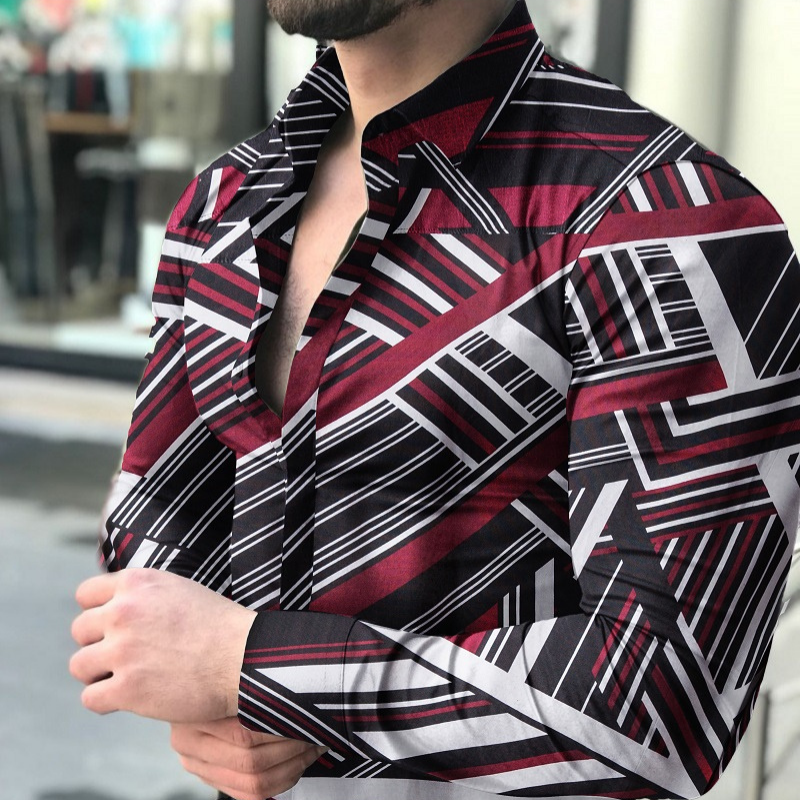 Men's geometric print casual long sleeve shirt – Shirts In Style