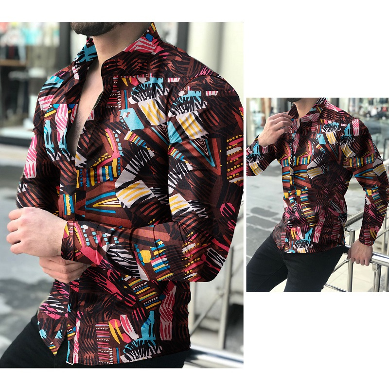 Men's geometric print casual long sleeve shirt – Shirts In Style