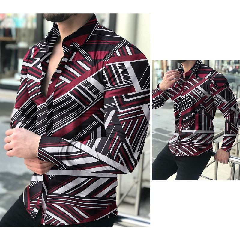 Men's geometric print casual long sleeve shirt – Shirts In Style