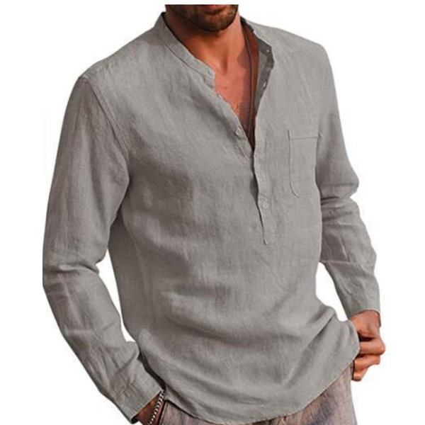 Long Sleeve V Neck Casual Beach Linen Shirt – Shirts In Style