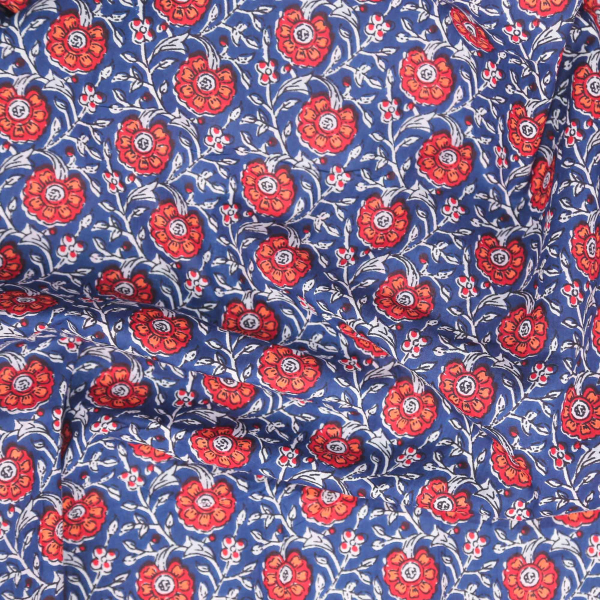 Red Hearts Block Print 100% Cotton Women Dress Fabric Design 227