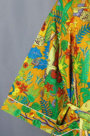 Mustard Yellow Frida Kahlo Cotton Kimono Dressing Gown