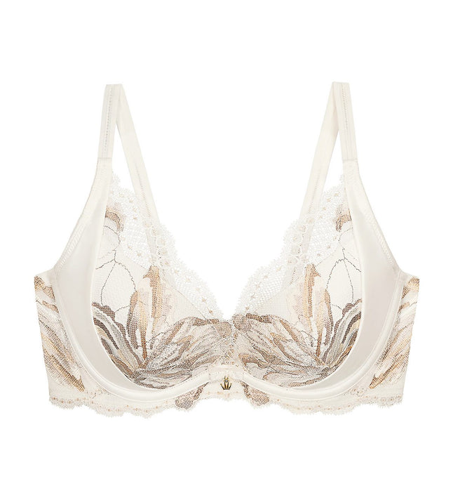 Artisan Lace Deep V Wired Push Up Bra 01 in Silk White