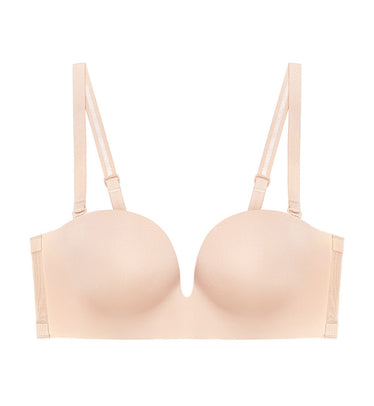 Invisible Inside-Out Non-Wired Push Up Deep V Bra in Natural Skin